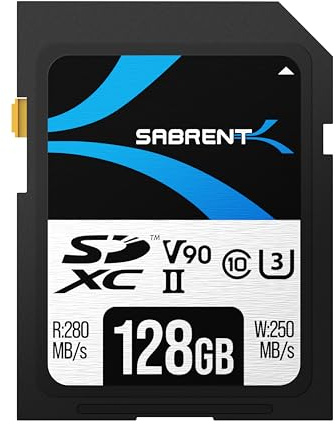 SABRENT SD Karte 128GB V90 UHS-II U3 SDXC Card Class 10, 280MB/s Lesen, 250MB/s Schreiben – Professionelle Speicherkarte für 4K 8K Video, DSLR, Drohne, Kamera (SD-TL90-128GB)