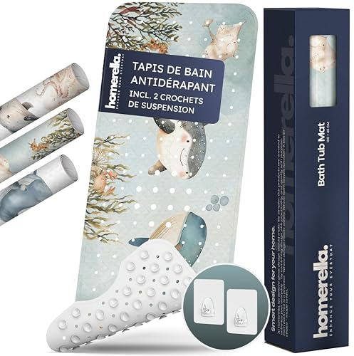 homerella® Kinder Badewannenmatte rutschfest 100x40cm, INKL. Haken, rutschfeste Badematte BPA frei, Duschmatte rutschfest, Antirutschmatte Badewanne Baby, Rutschmatte Badewanne, schimmelresistent