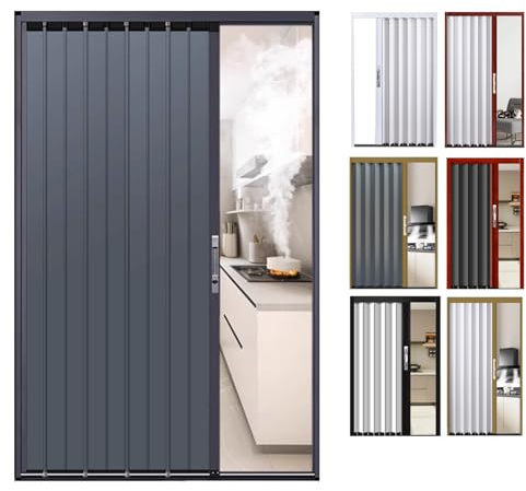 ZAQYCM Schiebetür Falttür Küche Schiebetür Komplettset, Nach Maß Falttüren Innentüren Aluminium Doppeltür/Einzeltür mit Schloss, Extra Breit 220 210 200 190 180 160 140 120 100 90 80 cm