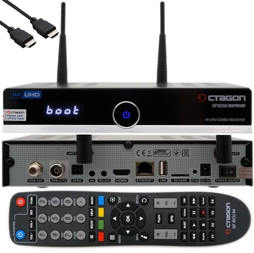 Octagon SF8008 4K UHD HDR Combo Receiver 1x DVB-S2X und 1x DVB-C/DVB-T2 - Satellit, Kabel/Terrestrisches Signal, E2 Linux Smart TV, Media Server, Aufnahmefunktion, EasyMouse HDMI, Dual