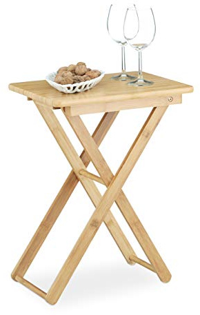 Relaxdays Beistelltisch klappbar, Bambus Holz, Klapptisch klein, rechteckig, HBT: ca. 52 x 40 x 31 cm, natur