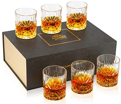 KANARS Whiskey Gläser Set, Bleifrei Kristallgläser, Whisky Glas, Luxuriös Geschenk, 300 ml, 6-Teiliges
