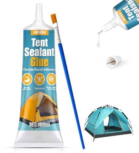 AllisWay Nahtdichter für Zelte, Mit Pinsel, Transparent, 100 ml | Zeltnaht Abdichten, Planenkleber, Geeignet für Zelte, Markisen, Rucksäcke,Regenmäntel, Flexibel und Strapazierfähig