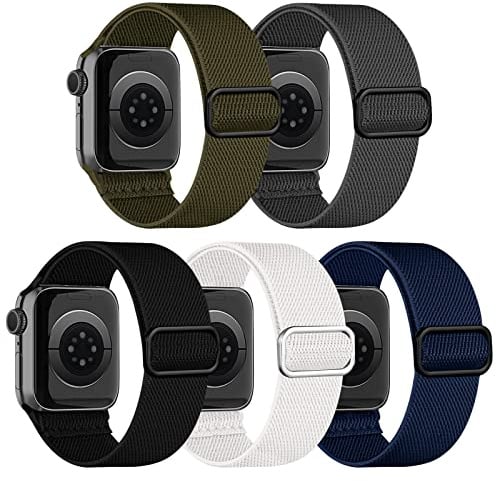 chinbersky 5 Pack Solo Loop Armband Kompatibel mit Apple Watch Armband 49mm 46mm 45mm 44mm 42mm,Verstellbare Dehnbare Nylon Stoff Sport Armbänder für iWatch Ultra Series 11/10/9/8/7/6/5/4/3/2/1/SE