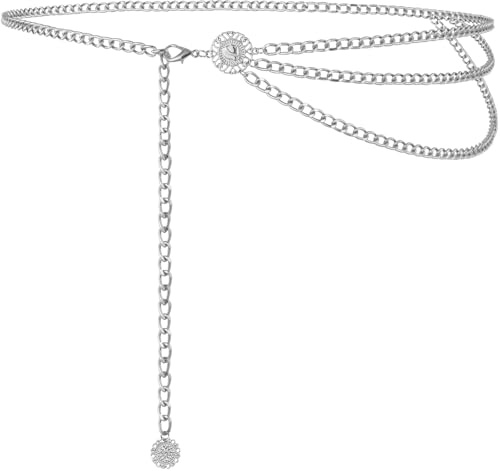 Taillenkette für Damen, Modische Und Sexy Hüftkette Verstellbare, Personalisierte Mehrschichtige Kettengürtel Accessoires, Damen Gürtel für Frauen, Blusen, Jacke, Jeans, Kleider, Silber