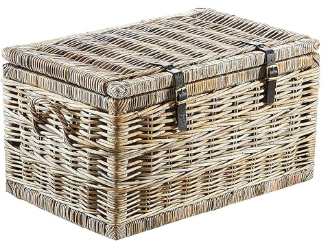 Kobolo Truhe Korbtruhe Sitztruhe - Rattan - grau - mit Staufach - 70x45x40 cm