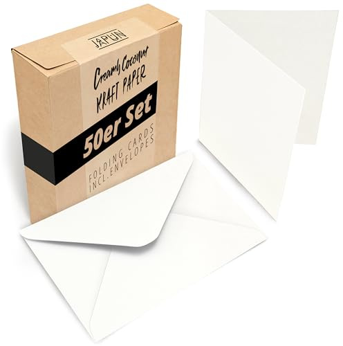 Japun - 50er Set blanko Falt-Karten inkl. Briefumschläge, Klapp-Karten zum gestalten, beschriften oder bedrucken - DIN A6 / C6 - weiß