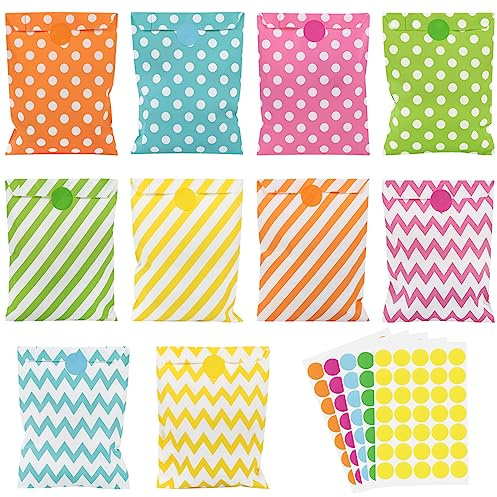 100 Stück Butterbrottüten, 18 x 13cm Candy Bar Tüten Süßigkeiten Tüten mit 175 Aufkleber Papiertüten Bunt für Mitgebsel Kindergeburtstag Hochzeit Party (5 Farben)
