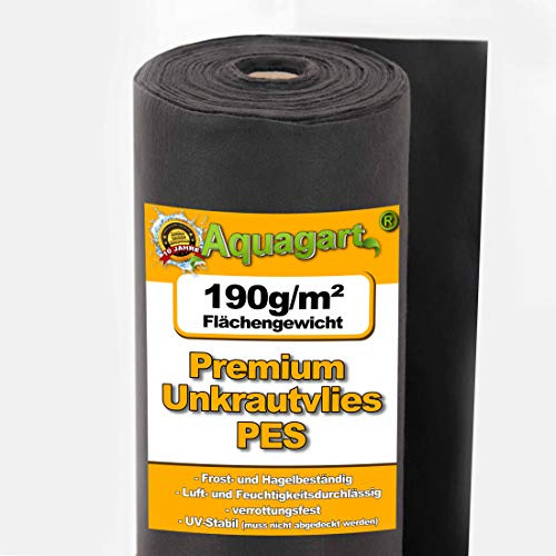 Aquagart Unkrautvlies schwarz - 190g I Unkrautschutzfolie für Garten & Hochbeet I Gartenvlies & Unkrautsperre I Wasserdurchlässige Unkrautfolie & Robustes Schutzvlies 25m lang - 1m breit