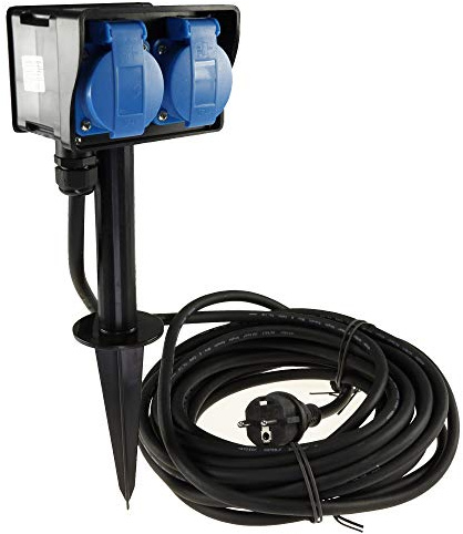 Chilitec Gartensteckdose 2-Fach Außensteckdose 10m Kabel Erdspieß IP44 230V Stromverteiler - zugelassen für Aussenbereich H07RN-F 3G1,5mm² Schwarz