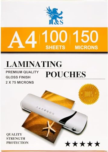 H & S 100 x A4 Laminiertaschen 150 Mikron (2 x 75 Mikron) glänzend Laminiergerät Beutel Blatt Glossy Laminat Beutel