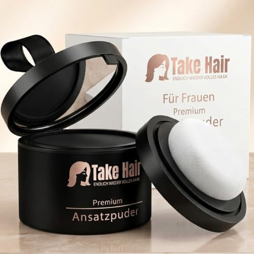 Take Hair Ansatzpuder für Frauen – Haarpuder gegen graue Haare abdecken & Haaransatz kaschieren – wasserfestes Haar Make-up zur Haarverdichtung (Schwarz)