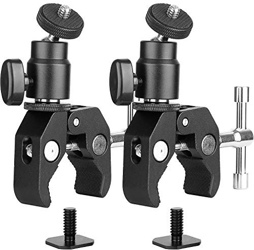 ChromLives 2 Stücke Super Klemme Stativ Set mit 1/4'' 3/8''Zoll Bohrungen Klemmstativ mit Kugelkopf Metall Super Clamp Einstellbare Klemme für Kameras Flash Light Stativ DV Monitor LED Lights