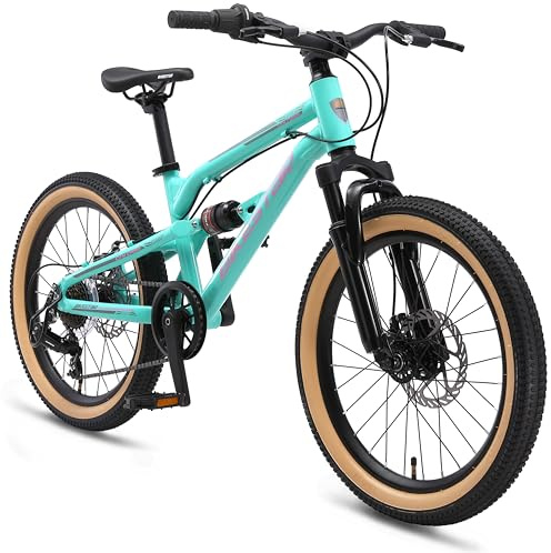 BIKESTAR Kinder Fahrrad Aluminium Fully Mountainbike 7 Gang Shimano, Scheibenbremse ab 6 Jahre | 20 Zoll Kinderrad Fully MTB | RISIKOFREI TESTEN