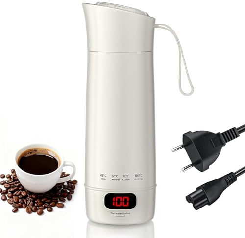 Kssvzz Elektrischer Reisewasserkocher Klein 400ml, Mini Wasserkocher mit 4 Temperatureinstellung, Tragbarer Reise Wasserkocher - 304 Stainless Steel Liner, Automatische Abschaltung