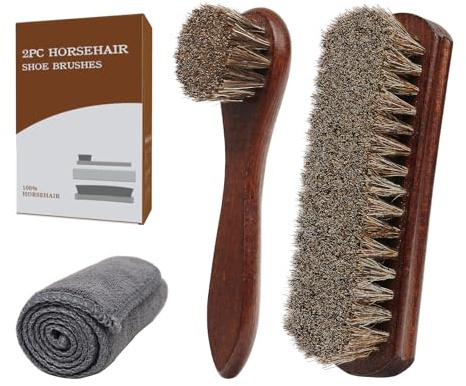 Euvia 3-teiliges Premium Schuhpflege Set aus 100% Pferdehaar Mit Poliertampons, Bürsten&Mikrofasertuch Für Leder Wildleder Schuhe Stiefel Taschen&Auto