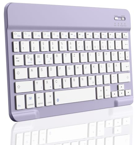 aoub Kabellose Bluetooth Tragbare Tastatur mit deutschem QWERTZ Layout | Für iPad Pro/Air/Mini/iPad 11/10,9/10,5/10,2/9,7 Zoll/Samsung, Tablet, Android, Smartphones, Ultraflache Tastatur, Lila