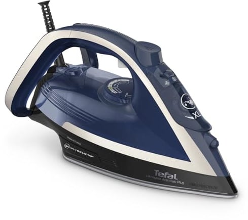 Tefal Ultragliss Plus Anti-Kalk Dampfbügeleisen, 2800 Watt, abnehmbarer Kalk-Kollektor, 50 g/Min. Dampfabgabe, 260 g/Min. Dampfstoß, Abschaltautomatik, Made in France, blau/weiß, FV6846