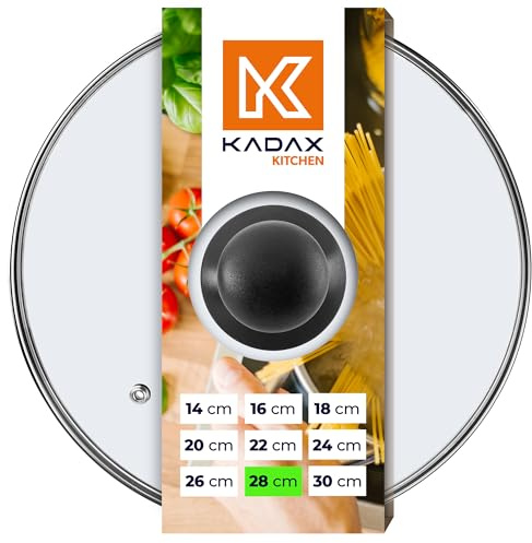 KADAX Glasdeckel, Topfdeckel Ø28 cm, hitzebeständig, mit Dampfloch, und Kunststoffgriff, Universaldeckel für Töpfe & Pfannen, klare Sicht, dicht schließend