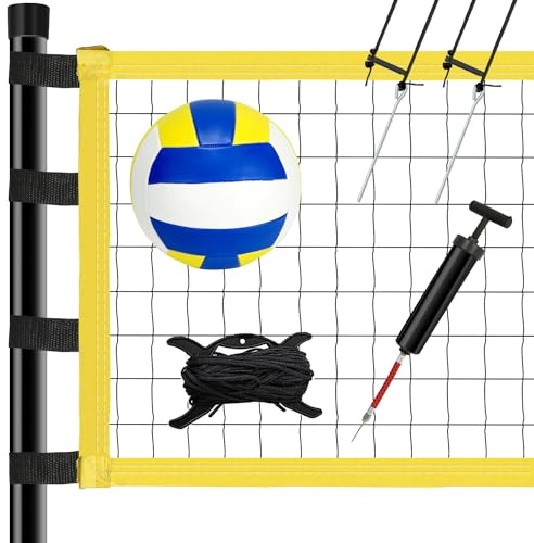 Yoving Volleyballnetz Set Professionell 9,5m Höhenverstellbar | Komplettset mit Stahlpfosten, Feldmarkierung & Volleyball | Inkl. Tragetasche für Strand, Garten & Vereinssport