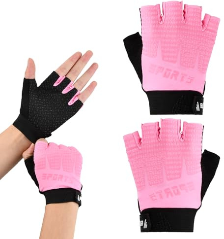 Amexo Kinder Halbfinger Fahrradhandschuhe Atmungsaktiv Kinder Sport Reithandschuhe Rutschfeste Gel Halbfinger Sporthandschuhe, Fingerlose Straßenreithandschuhe, für Training Ski Rudern, 6-10 Jahre