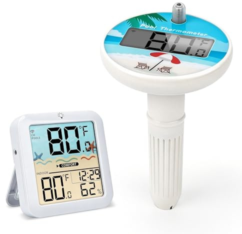 Pool Thermometer Funkthermometer Schwimmend Wasserthermometer - Poolthermometer Funk bis 100m Reichweite im Außenbereich, IP68 digitaler Anzeige Pool Funkthermometer für Badewanne, Teich und Aquarium