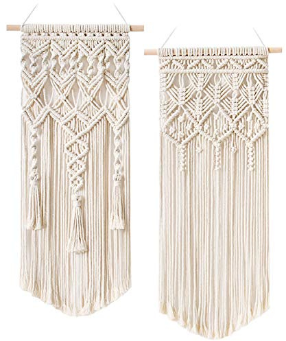 Mkouo 2 Pcs Makramee Wandbehang Boho Deko Chic Gewebte Wandteppich - Schöne Wohnungs-Schlafzimmer-Hochzeit-Apartment-Raumdekoration Home Decor, 71cm (L) x 33cm (W) and 73cm (L) x 33cm (W)
