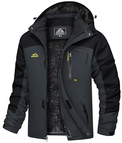 TACVASEN Herren Arbeitsjacke Winter Angeljacke Übergangsjacke Regenjacke Outdoorjacke Wasserdicht Atmungsaktiv Winddicht, Grau Schwarz, L