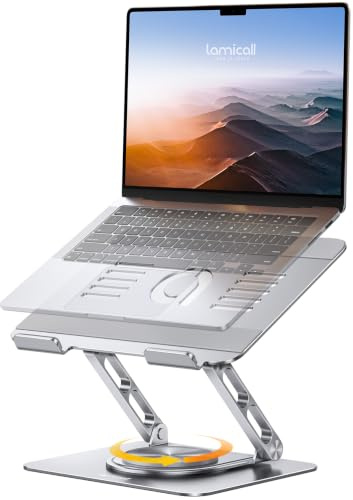 Lamicall Laptop Ständer, Alu Laptopständer, Notebook Ständer Schreibtisch | [360° Drehbar & Verstellbar] Faltbare Ergonomische Laptop Stand Halterung für Büro, für Macbook Pro Air 10-17,3, Universal