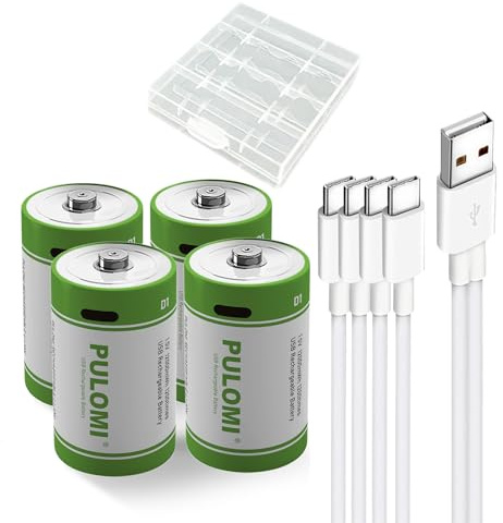 USB D Lithium Ionen Aufladbare Akkus 1,5V 12000 mWh wiederaufladbare batterien D Akku, 4 Stunden Schnellladung, 1200 Zyklen mit Typ C Ladekabel, Überladeschutz, Pack of 4