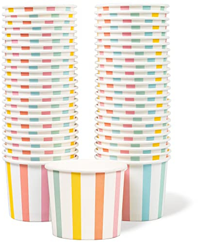 Papp-Eisbecher, 50 Stück, ca. 325 ml Einweg-Dessertschalen für heiße oder kalte Speisen, Partybecher für Eis, Frozen Yogurt, Suppe, Pastellstreifen