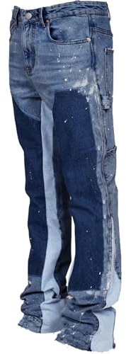 M&Catree Herren Flared Jeans Y2K Streetwear Denim Hose Tintenspritze Patchwork Bootcut Baggy Freizeithose Hip Hop Skateboard Hosen