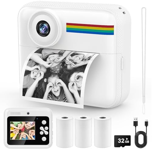 FNITAER Kinderkamera Sofortbildkamera – 48MP Kinder Kamera mit 2.4 Zoll HD Bildschirm, 1080P Video, Sofortdruck & 3 Rollen Papier, 32GB Speicherkarte, Geschenk Spielzeug für Jungen Mädchen ab 3 Jahren