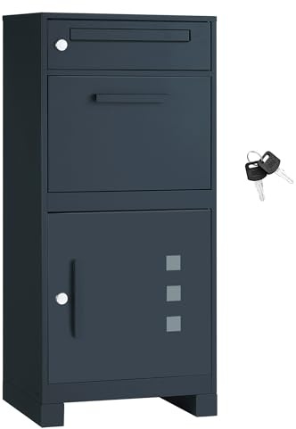 SONGMICS Paketbox mit Briefkasten, Stahl, Anthrazit GMB091GZ01