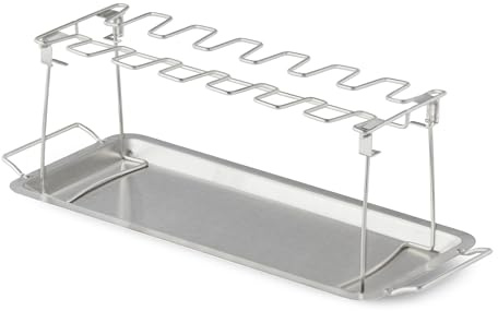 Amazon Basics Hähnchenschenkel-Halter, Grillrost mit 14 Schlitzen, Edelstahl, Spülmaschinenfest, Silber, 1 Stück