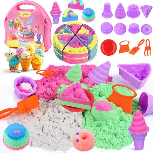 Haphiz EIS Sand für Kinder 3 4 5 6 7 8 Jahre Jungen Mädchen Eiscreme Sandspielzeug Play Sand Sandbastelsets Spielsand Koffer mit Zaubersand Sensorisch Construction