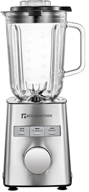 Muller Kitchen MK-6065 Küchenmixer Standmixer (1000 W, Glaskanne mit 1,5 l, 6-Klingen-Edelstahlmesser, 3 automatische Programme, 5 variable Geschwindigkeiten, Eiszerkleinerer, Edelstahlgehäuse)
