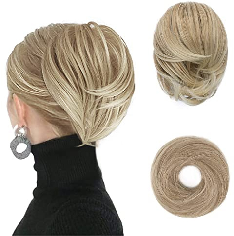 BARSDAR Haarteil Hair Extensions Haarknoten-Pferdeschwanz-Verlängerung,Gerades synthetisches Haarteil, kurzes Pferdeschwanz-Brötchen, Haarschmuck einfach Scrunchie für Frauen 27T613# Glatt