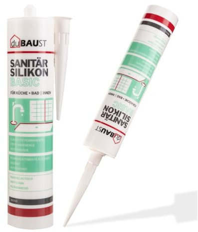 dubaust SAB24 Sanitärsilikon Basic elastisch dauernassbeständig schimmelresistent Bad Küche Dusche Feuchträume 300ml Kartusche (weiss)