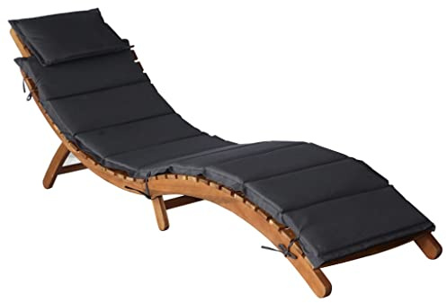 vidaXL Akazienholz Massiv Sonnenliege mit Auflage Klappbar Gartenliege Liegestuhl Holzliege Liege Gartenmöbel Saunaliege Strandliege Dunkelgrau