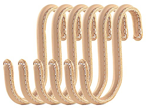 Brute Strength – S-Haken mit Lederummantelung – Natur – 6 Stück | 10 cm S-Haken aus Edelstahl, mit Vollnarbenleder umwickelt; für Küche, Kleiderschrank, Werkstatt und Bad