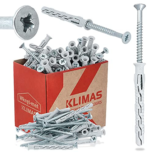 KLIMAS Dübel Schrauben Set 50 Stück Rahmendübel Schlagdübel Ø 8mm x 80mm mit Senkkopfschrauben PZ-3 | Nageldübel Schraubenset Betondübel Porenbeton Dübel Edelstahlschrauben | Beton Ziegeln Holz uvm