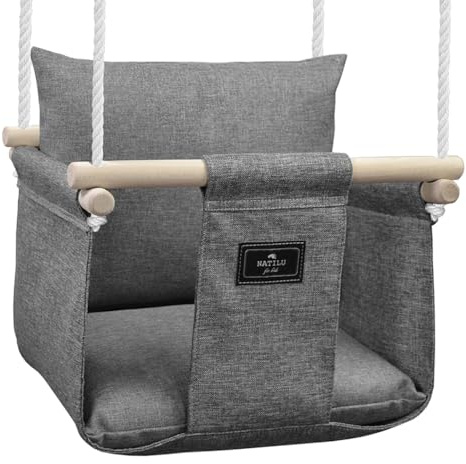 NATILU® Babyschaukel Set Indoor Outdoor | Babyschaukel | Baby schaukel Indoor | Kinderschaukel aus Holz | Holzschaukel für Kinder | Schaukeln für türrahmen (Silver)