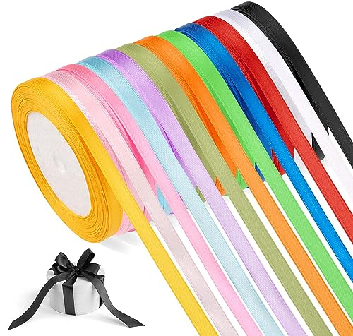 Geschenkband 12 Farben, 22M x 6MM Satinbänder,Bunt Schleifenband, Seidiges und Weiches Geschenkband für Heimwerkerarbeiten, Geschenkverpackungen, Hochzeitsdekoration und Festival-Layout
