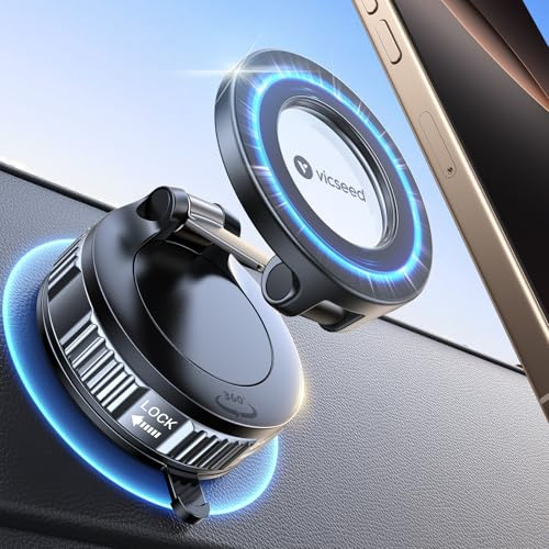 VICSEED Militärische Handyhalterung Auto Magnet für MagSafe Autohalterung | 20XN55 Magnete,40KG Vakuum Saugnapf,360° Drehbar,Magnetische Kfz Halterung,für iPhone17 Pro Max,Samsung S26,Alle Handys