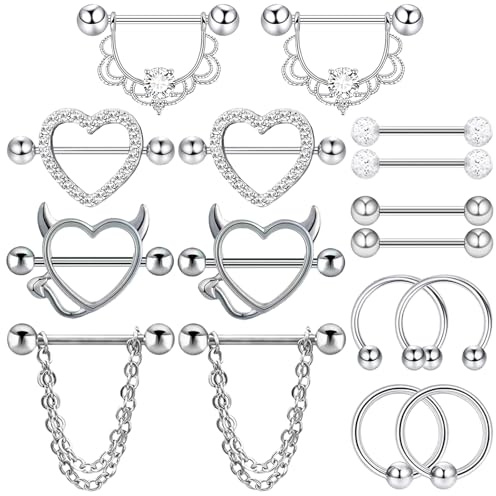 TYXHXTF 8 Paar Piercing Zunge, Zungenpiercing Brustwarzenpiercing, Nippelpiercing für Damen, Körperschmuck Set für Frauen