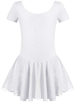 untlet Mädchen Ballettkleid Kurzarm Baumwolle mit Chiffonrock | Balletttrikot mit Chiffon-Wickelrock und kurzem Arm als Tanzkleid für Ballett Gymnastik Training und Auftritte