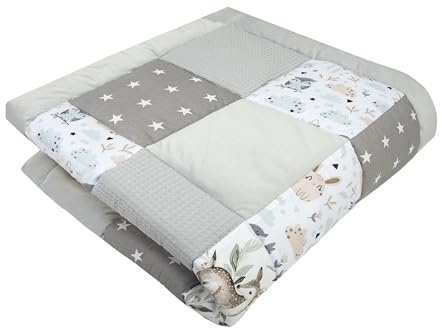 Medi Partners Krabbeldecke für Baby Spielmatte 100% Baumwolle Krabbelmatte - 100x100cm Krabbeldeck Dick Weich Decke Laufgittereinlage Babydecke Minky Waffel Spielbogen (Hirsch in Blättern)