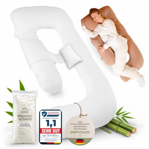 Ellphie Seitenschläferkissen XL, Schwangerschaftskissen, Stillkissen, Memory Foam Füllung, Kissenbezug 100% Baumwolle, Kuschelkissen, Lagerungskissen, Viskosebezug, Pregnancy Pillow, braun