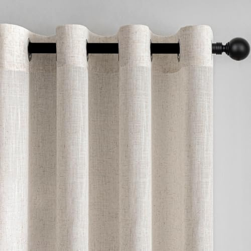 MYSKY HOME Vorhänge Gardinen Leinen mit Ösen Beige Natur 245 cm 2er Set | für Wohnzimmer Modern Schlafzimmer Vorhangschals Halbtransparent Lichtdurchlaessig Plain Boho Landhaus Dekoschal